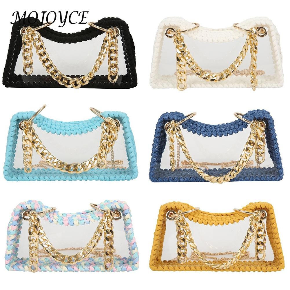 Summer Women Hand Woven Handbag Clear Waterproof Chain Shoulder Crossbody Bags Women Summer Purse for Travel Shopping