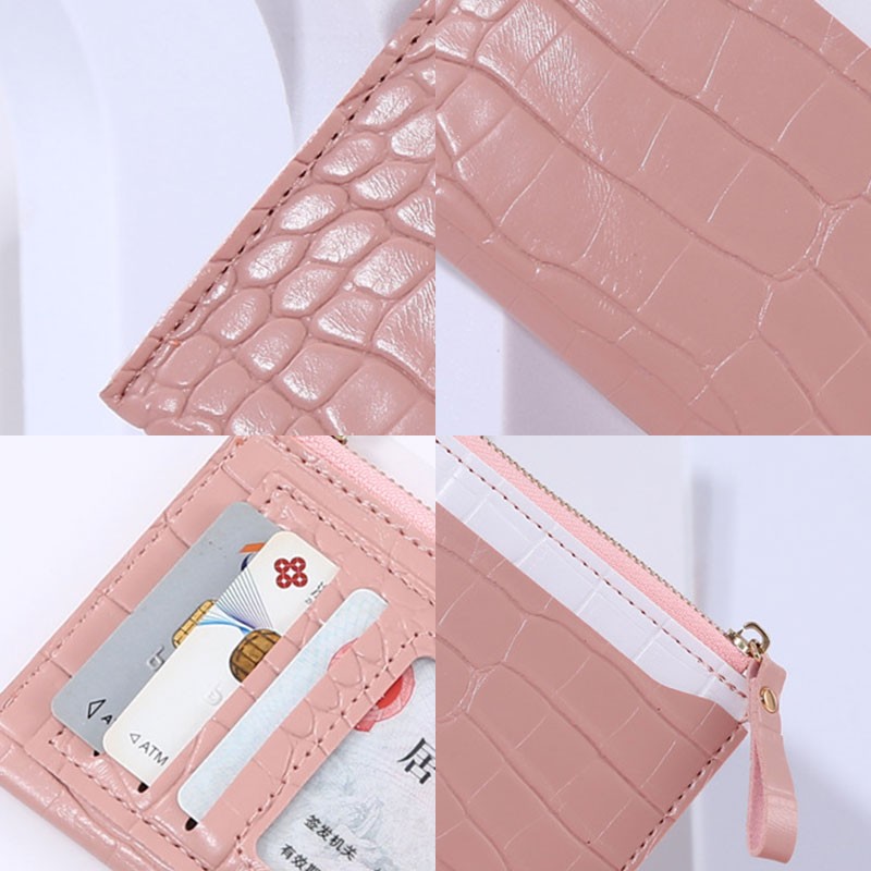 Women's Crocodile Pattern Wallet Small Coin Purse Multiple Card Slot Card Holder Organizer Ladies Casual Clutch Phone Bag