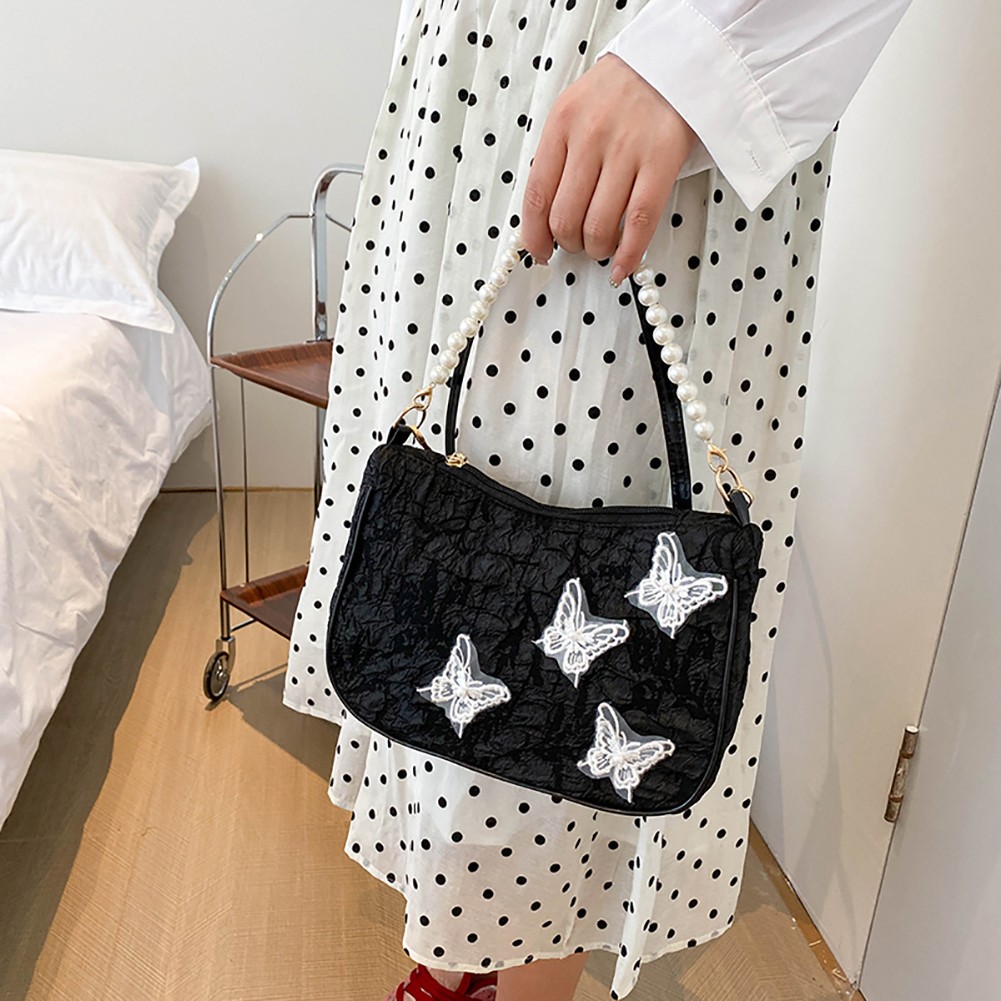 Retro Handbag 2022 Spring Butterfly Print Women Shoulder Bags Pearl Chain Handbags Female Crossbody Messenger Clutch Bags