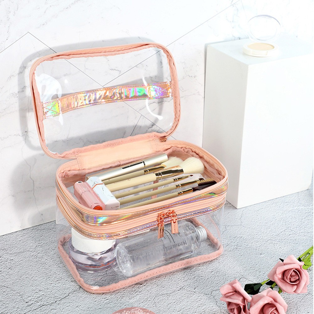 Travel PVC Cosmetic Bags INS Fashion Women Transparent Clear Zipper Makeup Bags Organizer Bath Wash Make Up Tote Handbags Case