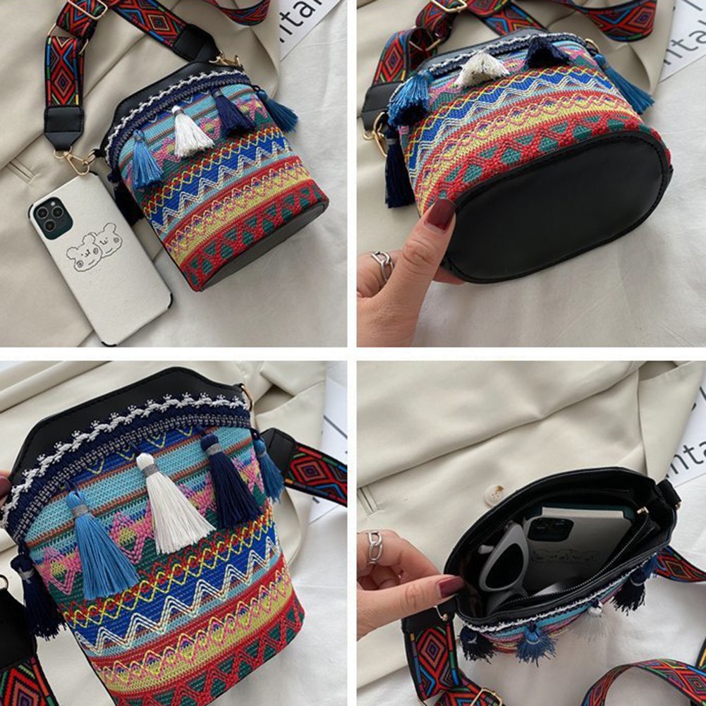 2022 Summer Ethnic Women Shoulder Crossbody Bag Woven Tassels Small Bucket Female Handbags Messenger Satchel Designer Handbag