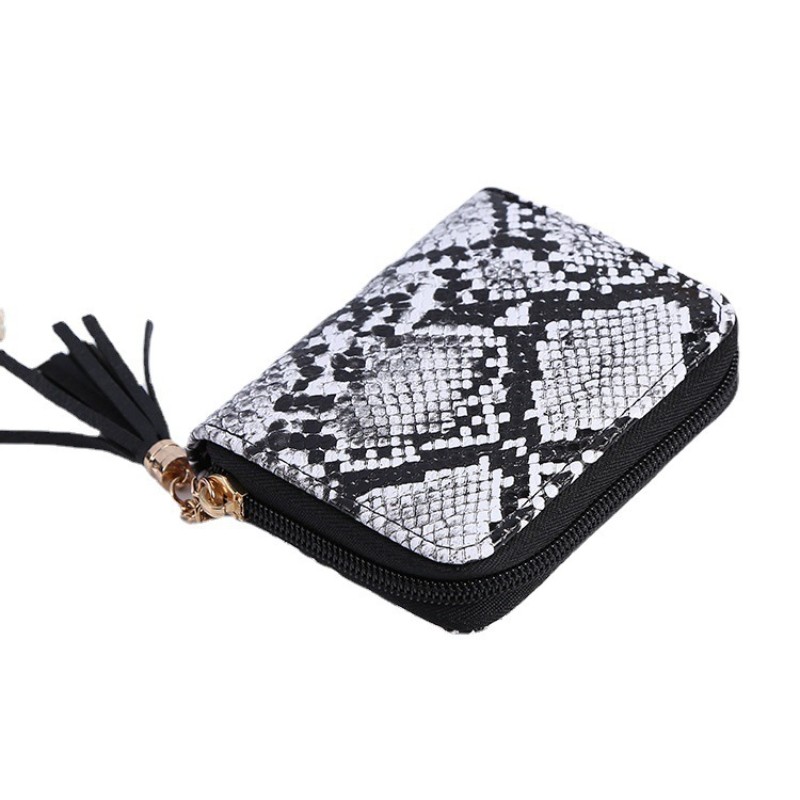 2022 The new Korean version of the snake pattern tassel basic wallet solid color small wallet women's PU wallet