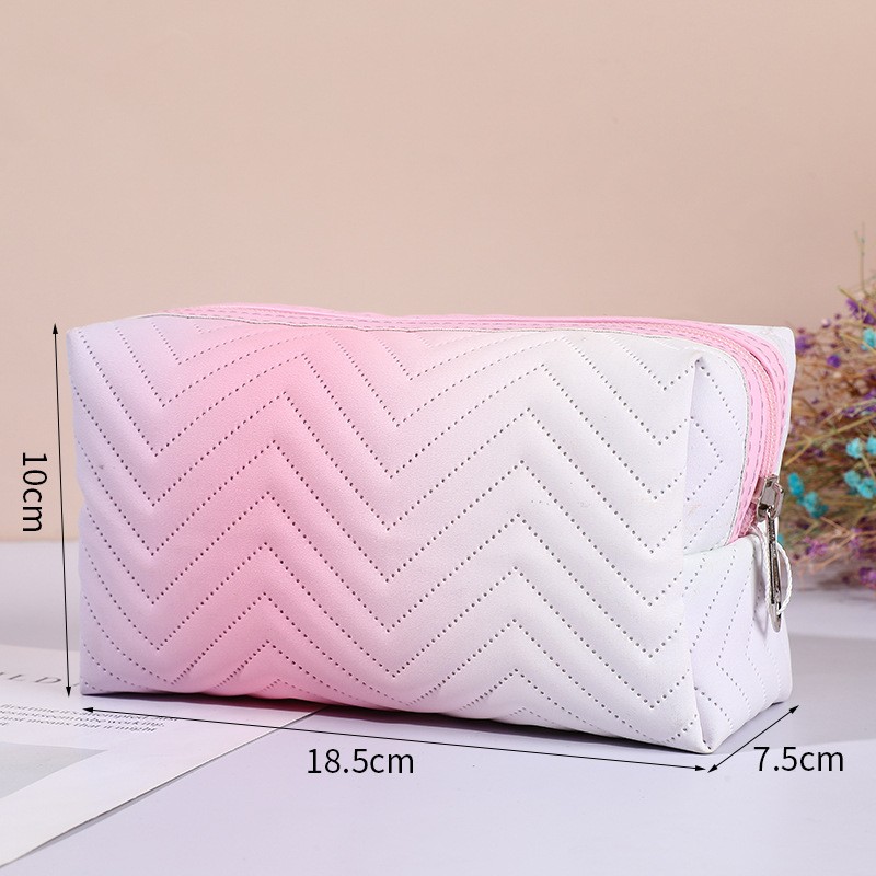 1PC Gradient Color PU Leather Cosmetic Bag For Women Zipper Travel Cosmetic Bag Large Female Waterproof Make Up Pouch Necessities