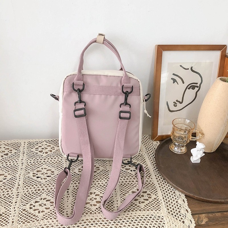 Cute Korean Style Small Backpack Women Girls Casual Nylon Messenger Bag Lightweight Zipper Cute School Bookbag Travel Bag