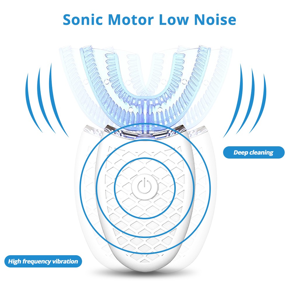 360 Degree Intelligent Automatic Sonic Electric Toothbrush U Type 4 Modes Toothbrush USB Charging Teeth Whitening Blue Light