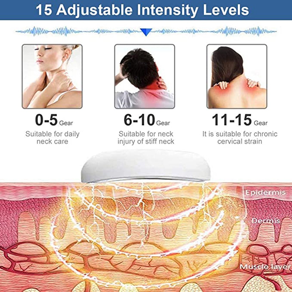 جهاز تدليك الرقبة الكهربائي 15 كثافة الاستشعار الذكية تدليك الظهر 4 طرق النبض USB قابلة للشحن عنق الرحم أداة العلاج الطبيعي