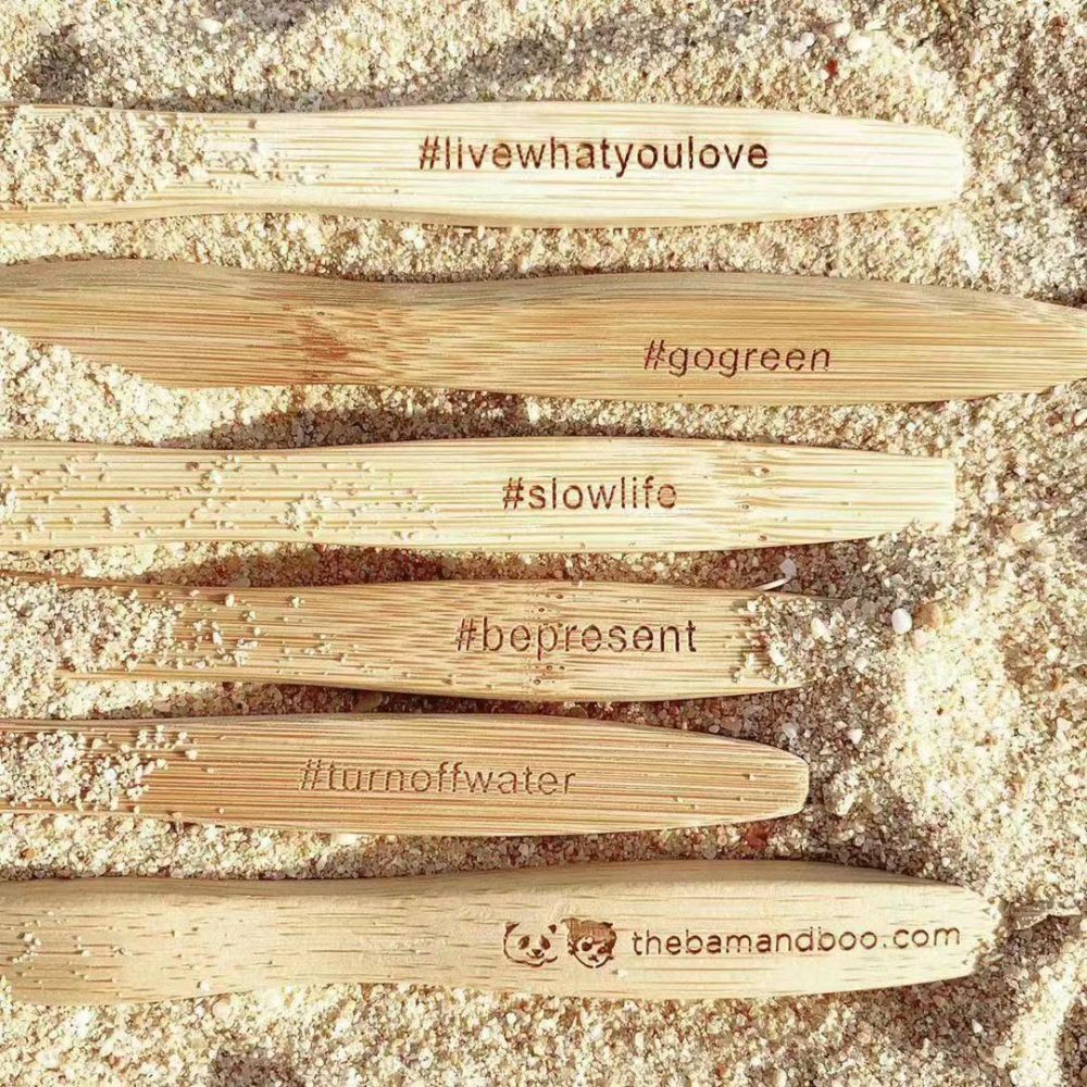 100pcs Eco-friendly Bamboo Reusable Toothbrush Portable Adult Wooden Soft Toothbrush Laser Custom Engraving Logo