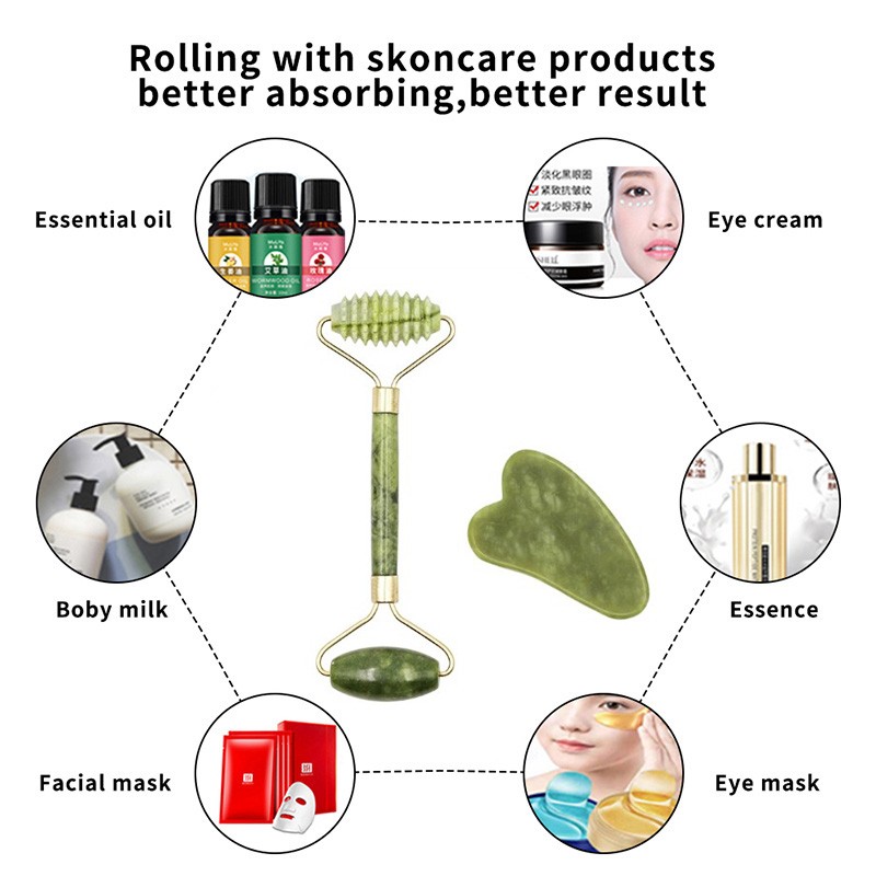 Guasha Natural Stone Facial Massage Jade Roller Gua Sha Massager Device Set For Body Spa Visage rouleau de massage rouleau visage