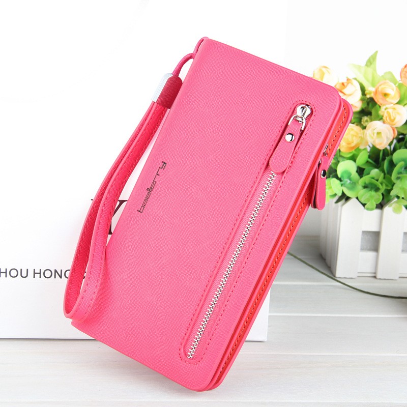 Women's Leather Wallet, Zipper Long Handbag, Casual, Solid Colors