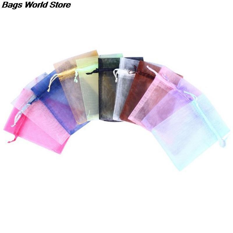 100pcs/lot Organza Jewelry Bag Tulle Drawstring Bag Jewelry Display Packaging Jewelry Pouches Wedding Gift Jewelry Display