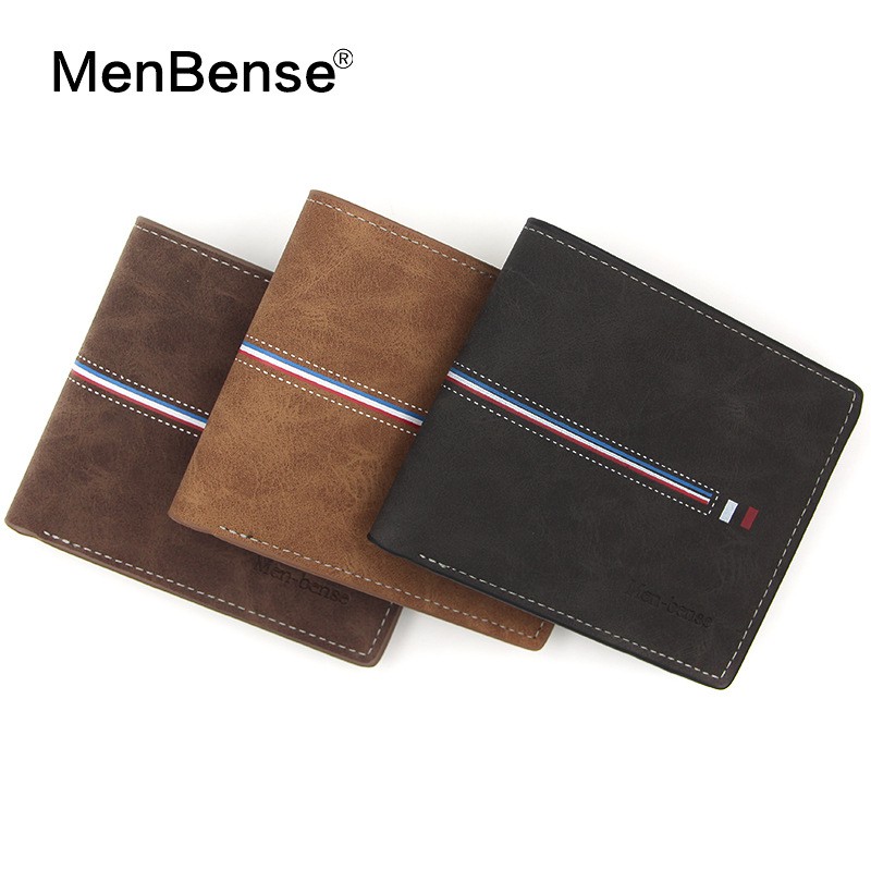 Men's fashion bag men's fashion retro hinge bronzing printing frosted multi card slot solid color leather business small wallet