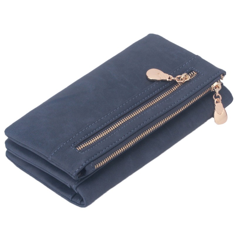 Fashion Women Wallets Dull Polish Leather Wallet Double Zipper Day Clutch Purse Wristlet Coin Purse Card Holder Billetera