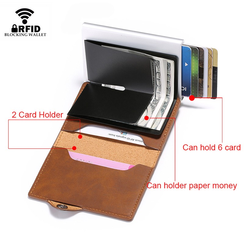 DIENQI - Leather Anti-theft Card Holder for Men and Women, Anti-magnetic, Credit Cards, Simple Wallet, Pocket Case