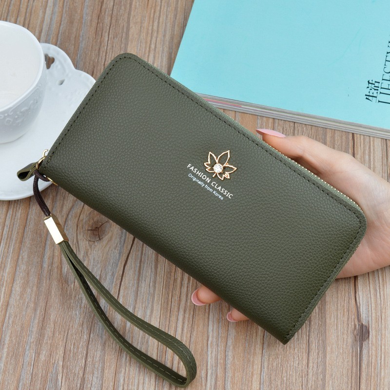 Wallet Women Long Fashion Coin Purse Zipper Large Capacity Lychee Pattern Paper Wallet Clutch Bag Phone Pocket Card Holder