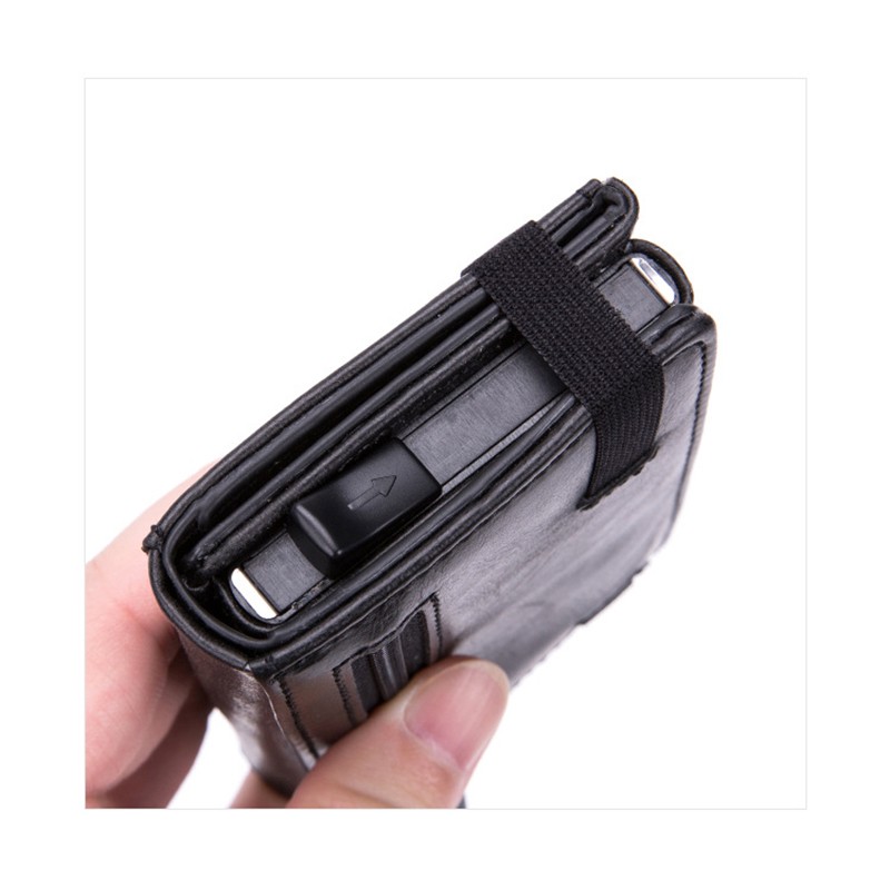 Anti-magnetic card holder anti-theft multifunctional PU wallet men aluminum alloy bank card automatic pop up business card box