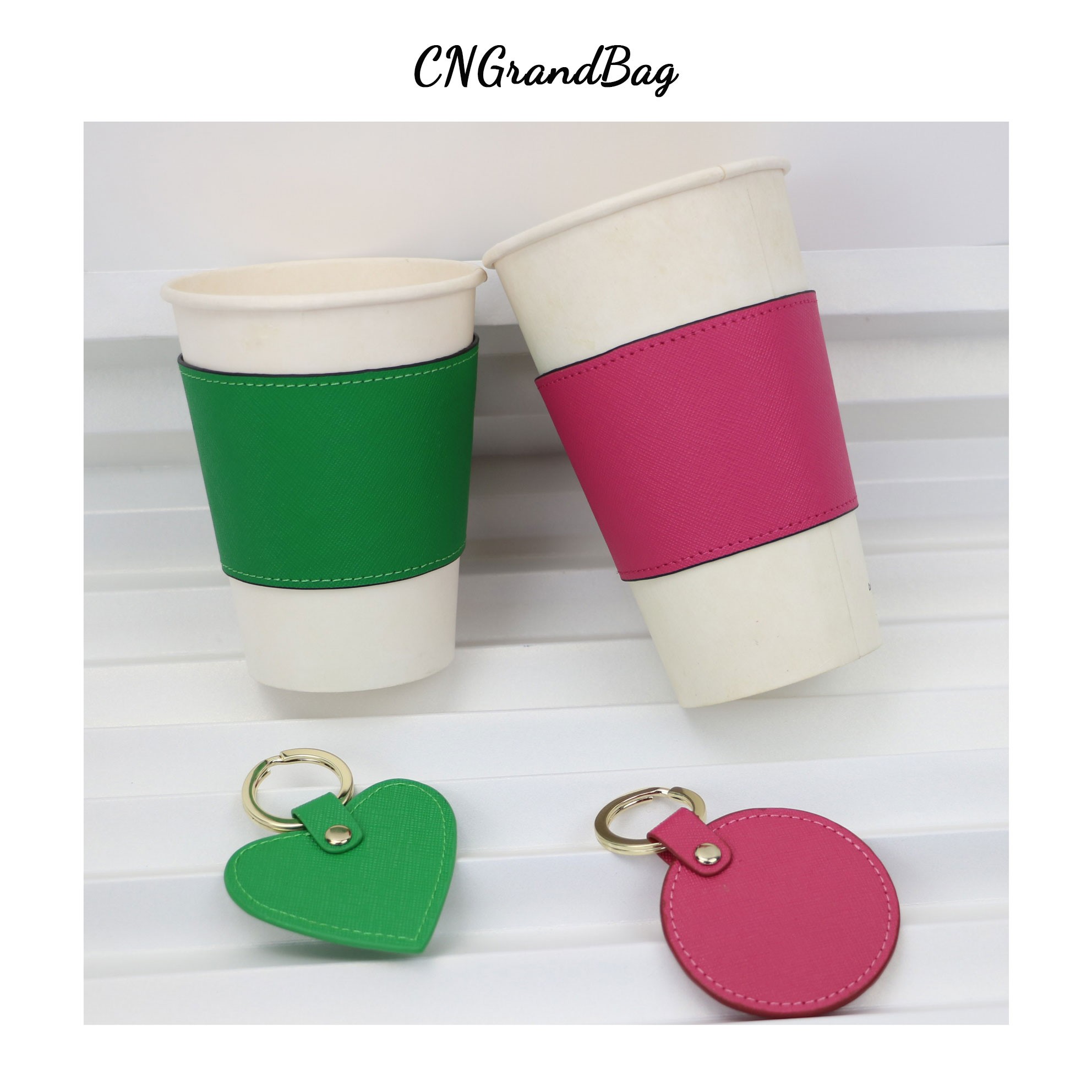 Saffiano Colorful Leather Cup Holder Personalized Original, Non-Slip, Roll-up Drinkware Mug