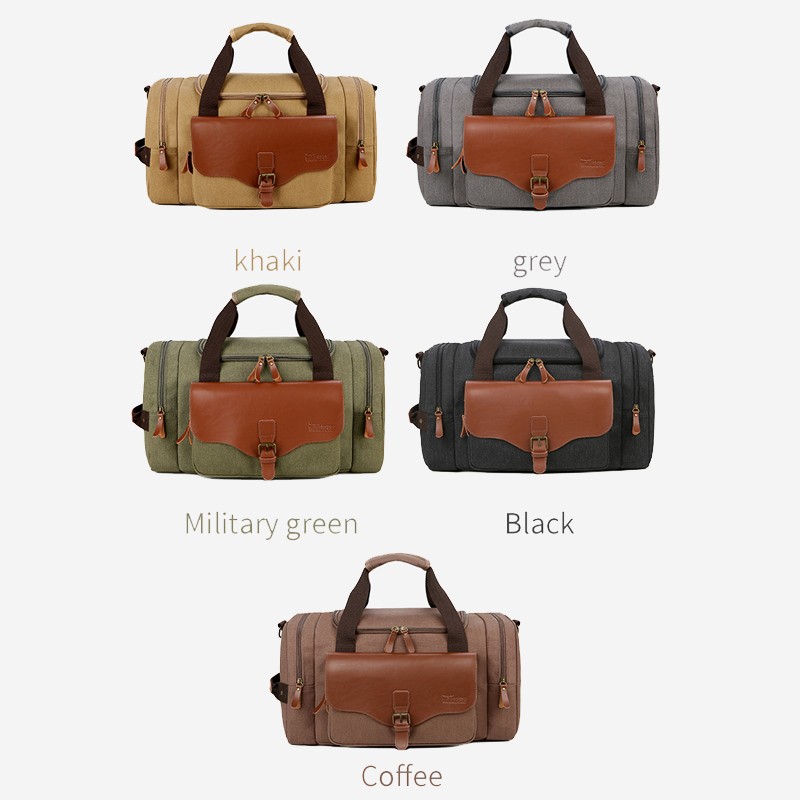 Large Capacity Weekend Men's Leather Weekend Bag Multifunction Canvas Bag Carrying Luggage Bag Travel Bag