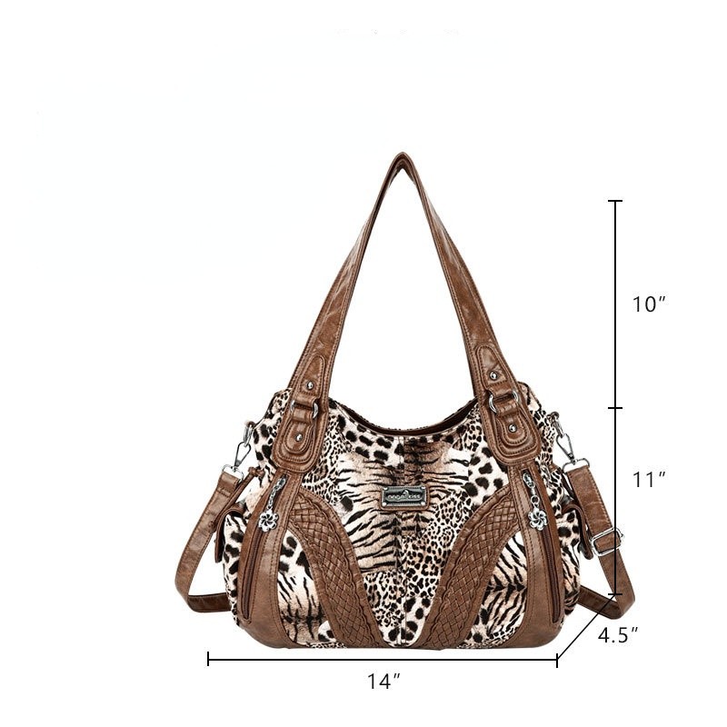 Fashion Retro Leopard Hobos Women Handbag Casual Soft PU Waterproof Large Capacity Zipper Crossbody Shoulder Bag For Female