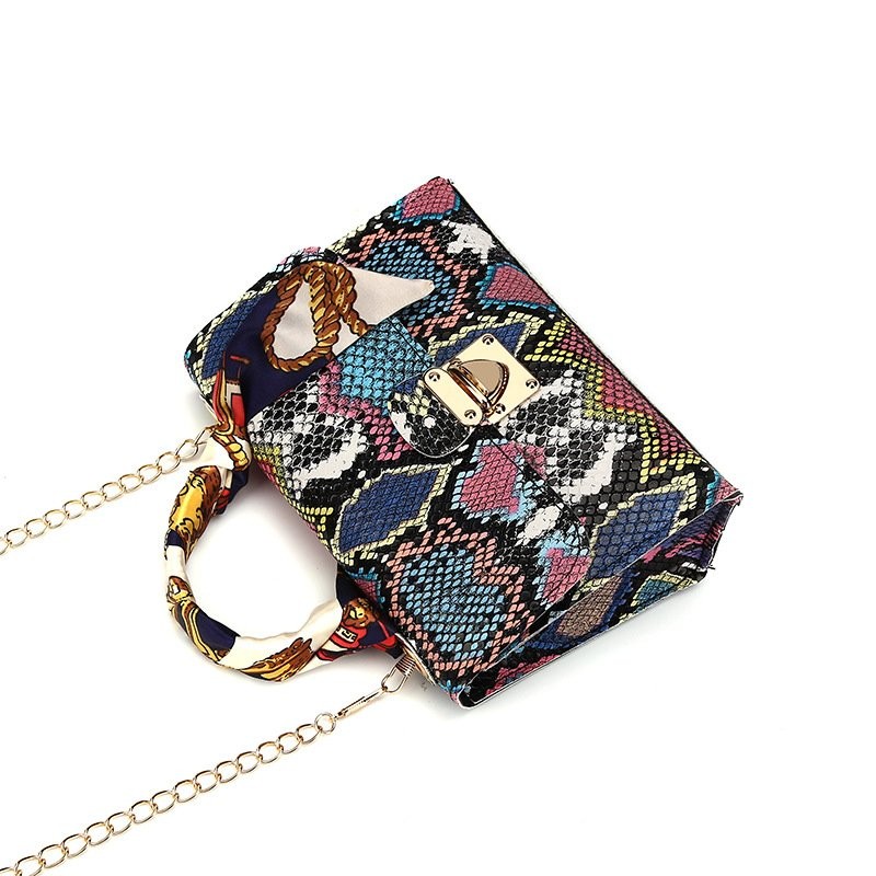 Retro Snakeskin Prints Crossbody Bag for Women 2021New Fashion Serpentine Scarf Chain Shoulder Bag Top Handle Small Square Box