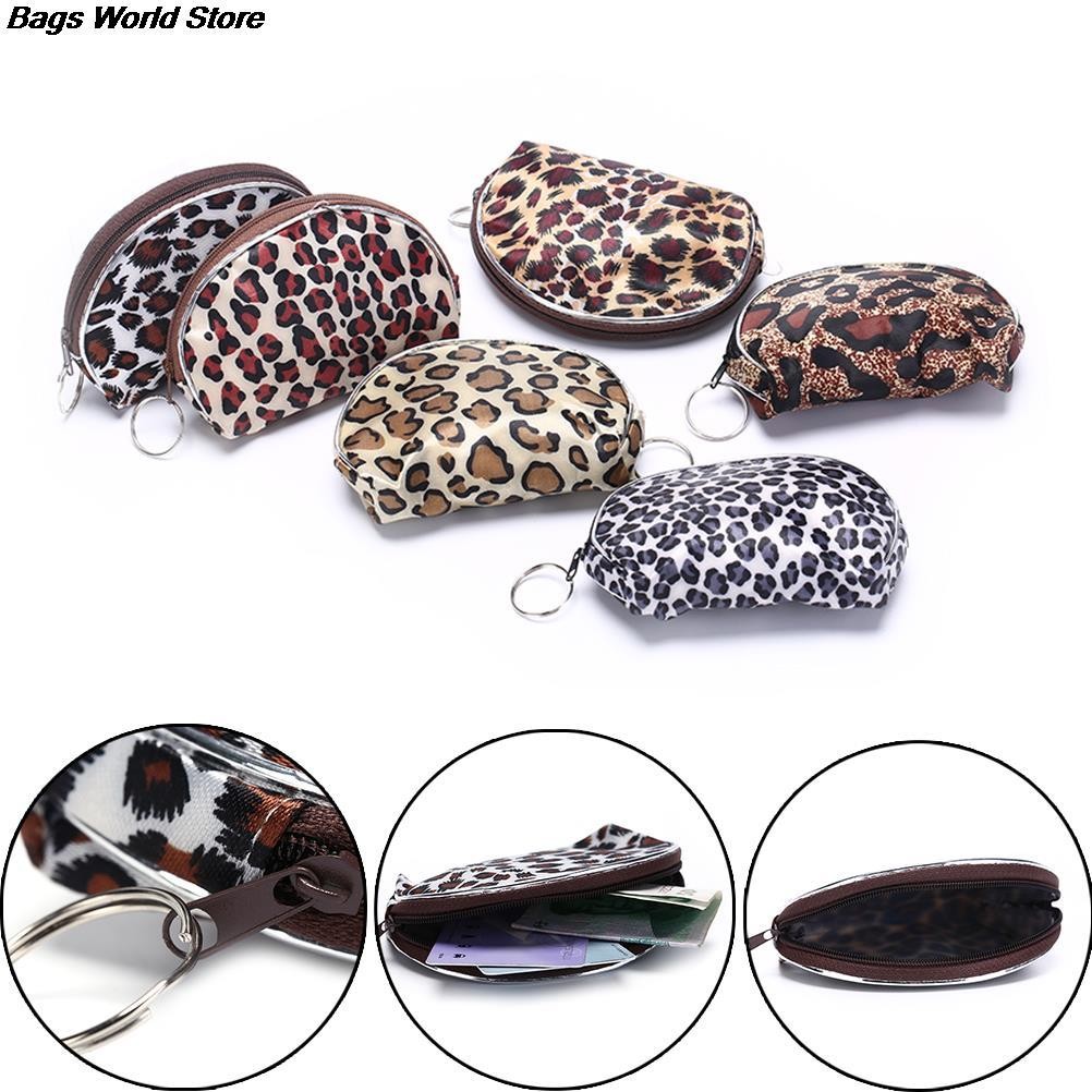 2pcs Mini Wallet Peach Heart Zip Wallet Women Clutch Bag Coin Purse Wallet Leopard Leopard Random