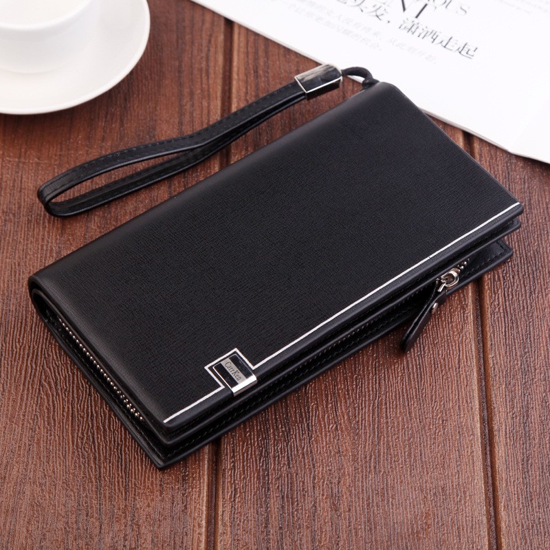 Original Luxury Brand Men Wallet Business Striped Clutch Leather Wallet Male Fashion Man Card Holder With Aipper Phone Bag