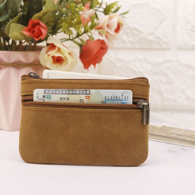 Cowhide Slim Coin Purse Women Coin Purse Men Zipper Around Wallet Card Holder