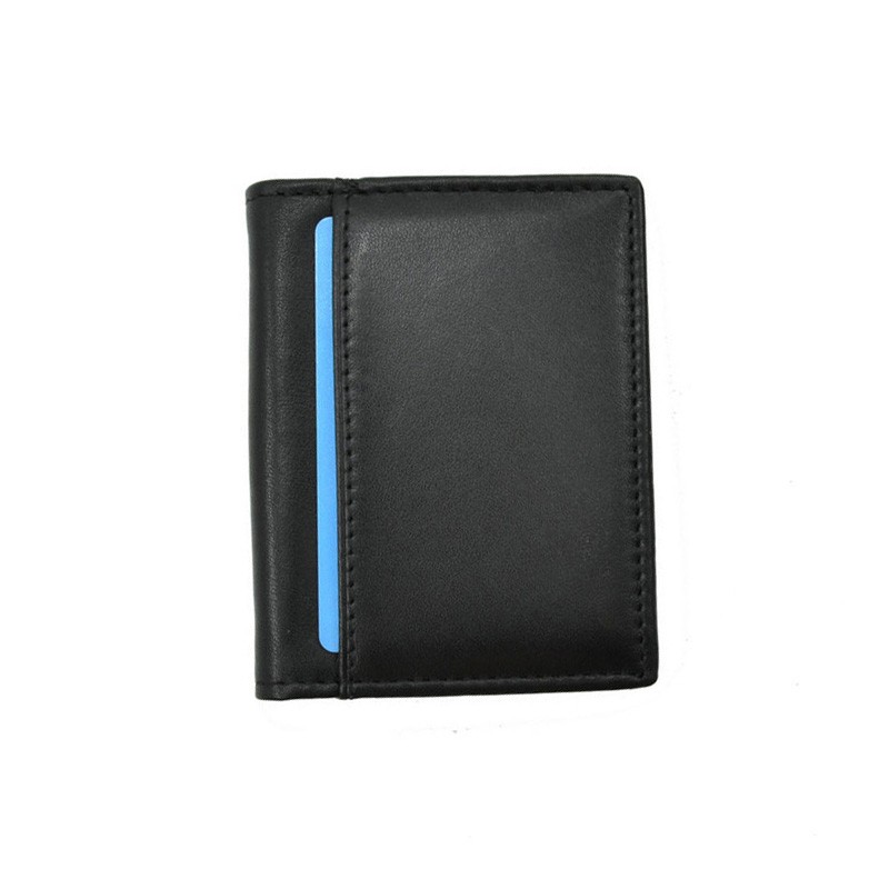 GENODERN Black Genuine Leather Card Case Credit Card Holders Wallet First Cowhide Card Holders Gift for Man