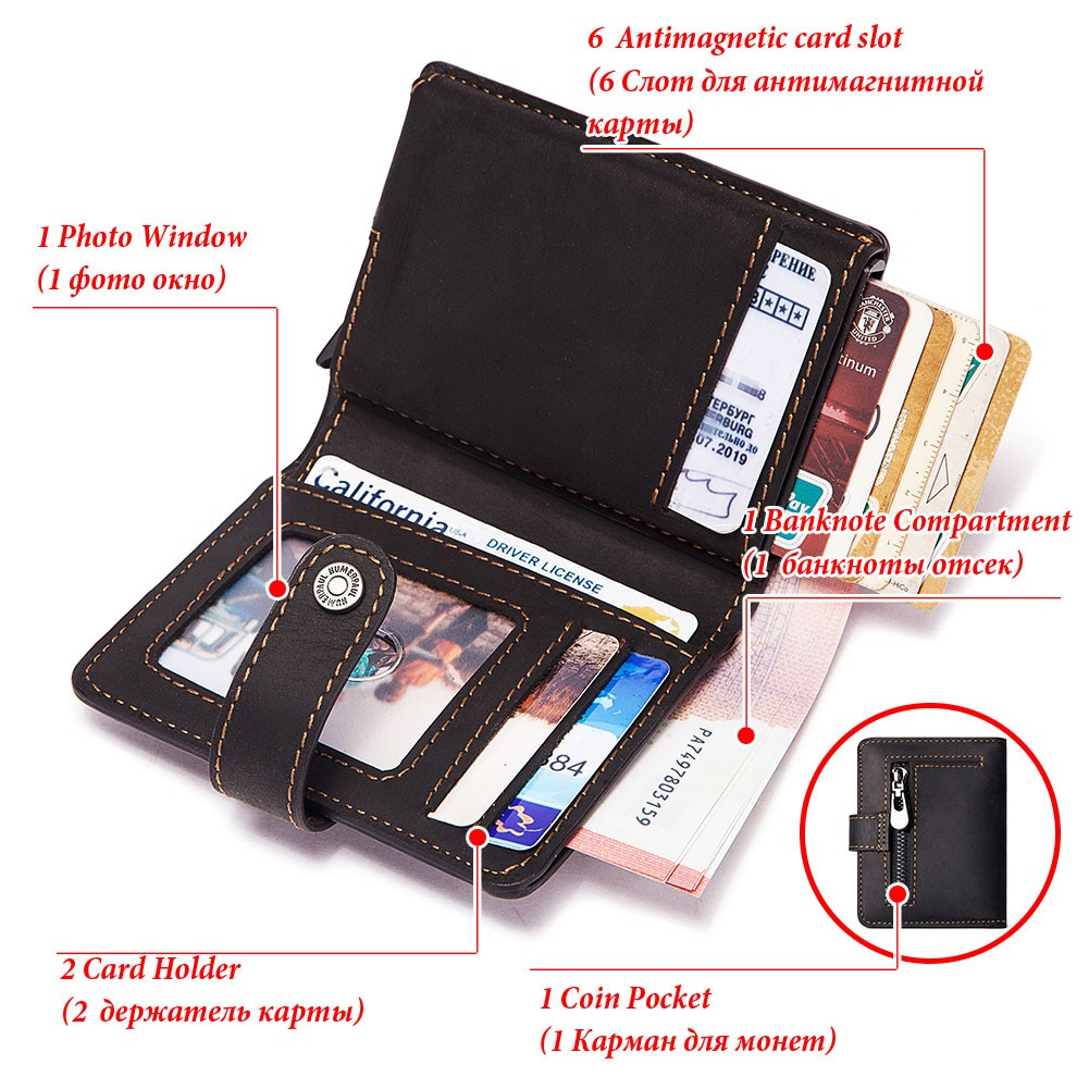 Short RFID Men Thin Bank Wallets Credit Card Holder Slim Male Nut Zipper Hasp Purse Genuine Leather Passport Travel Bags