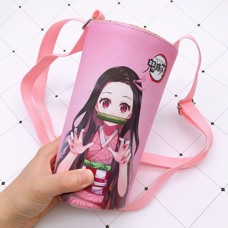 Devil Blade Cartoon Anime Peripheral PU Cup Cover Demon Slayer Kimetsu no Yaiba Kamado Nezuko Student Children Kids Kettle Bag