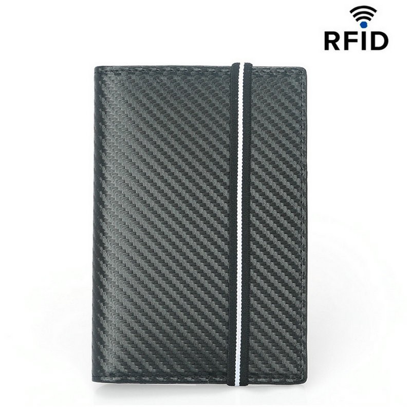 Carbon Fiber Microfiber Rfid Passport Cover Leather Elastic Strap Travel Document Holder ID Passport Bag