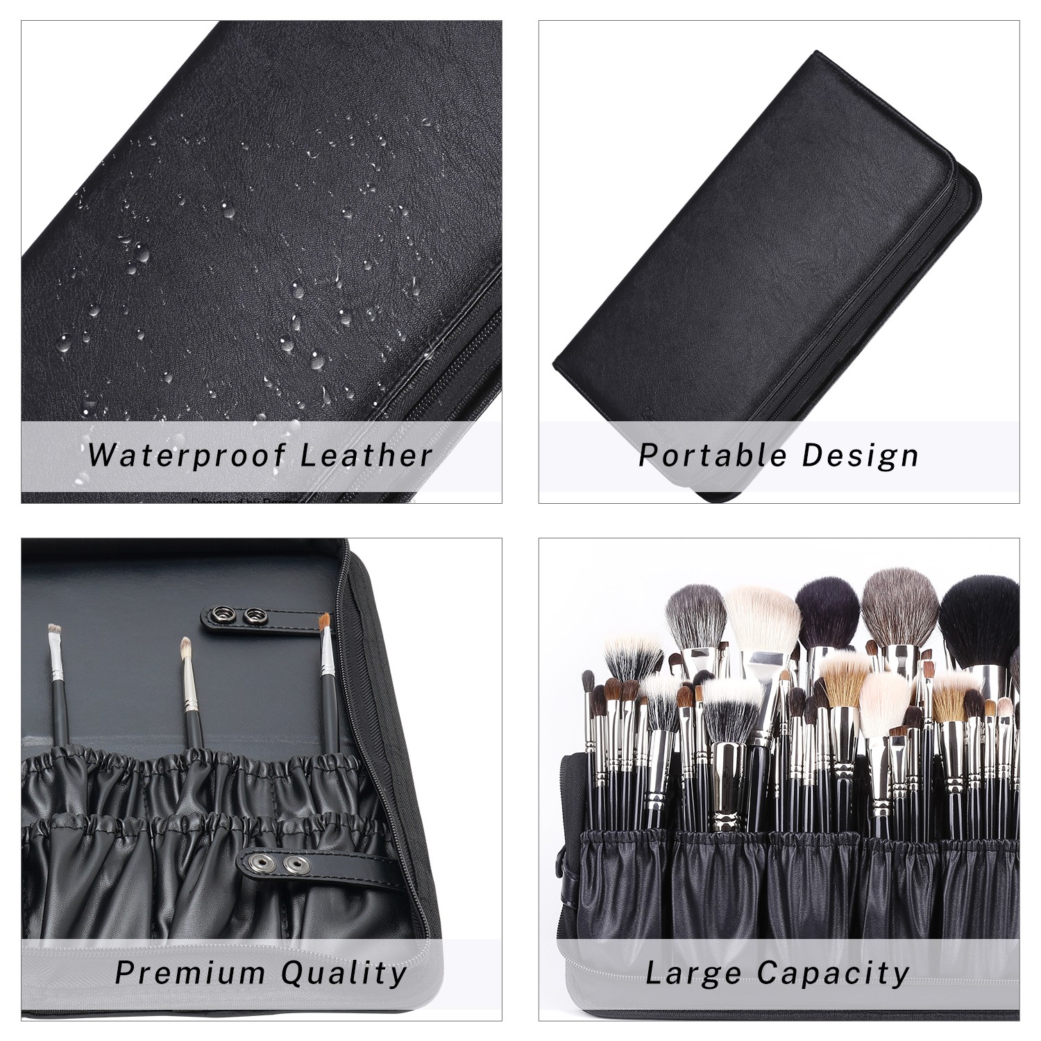 Rownyeon Makeup Brush Organizer Brush Bag Holder Professional Makeup Brush Set Organizer Black (Brushes Case Only)