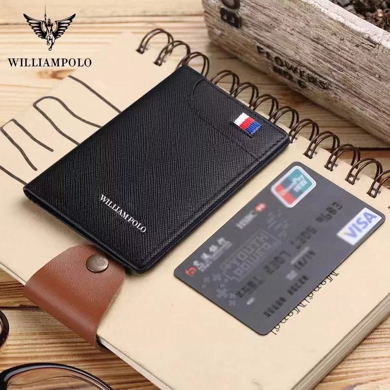 WilliamPolo - Genuine Leather Small Wallet for Men, Slim Men's Wallet, Luxury Brand, Card Clip, Slim Leather Wallet, Retro Short Wallet