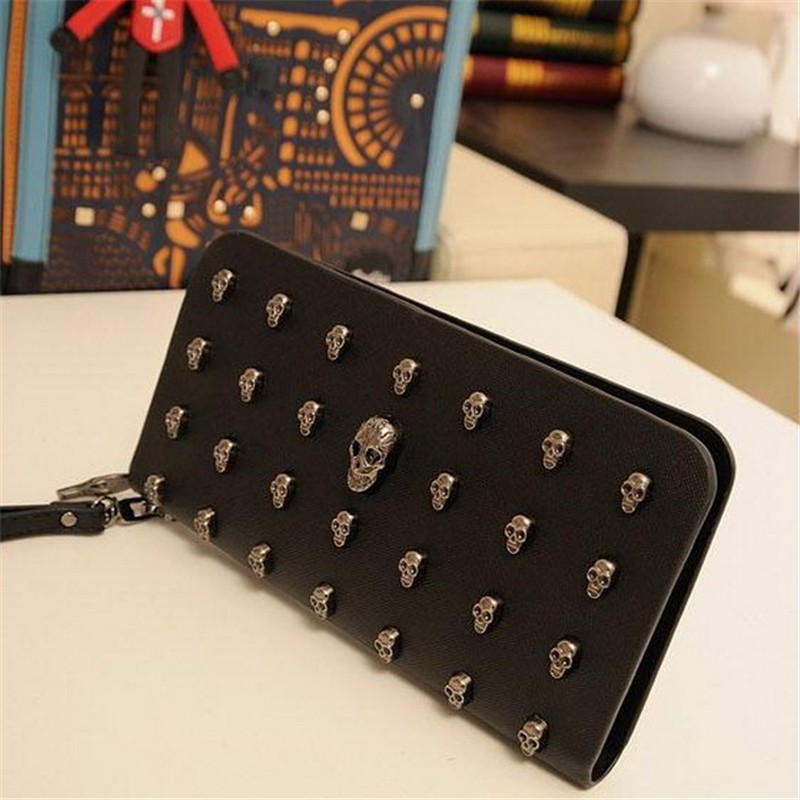 2021 Hot Sale Women Wallets Metal Skull Wallet Card Wallet Leather Cuff Purse Handbags For Women