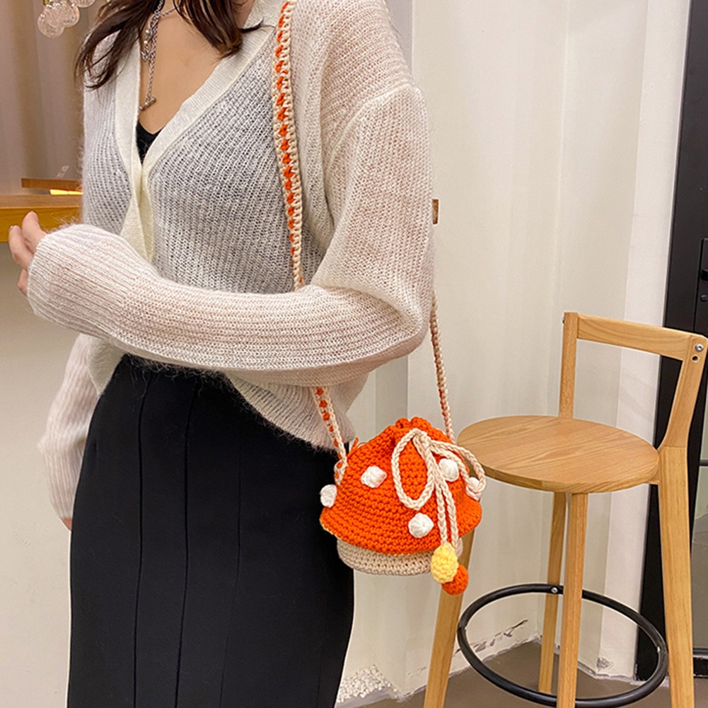 Women's Shoulder Bag Women Fashion Knit Mushroom Hit Color Shoulder Bag Female Crossbody Bags Casual Small Purse