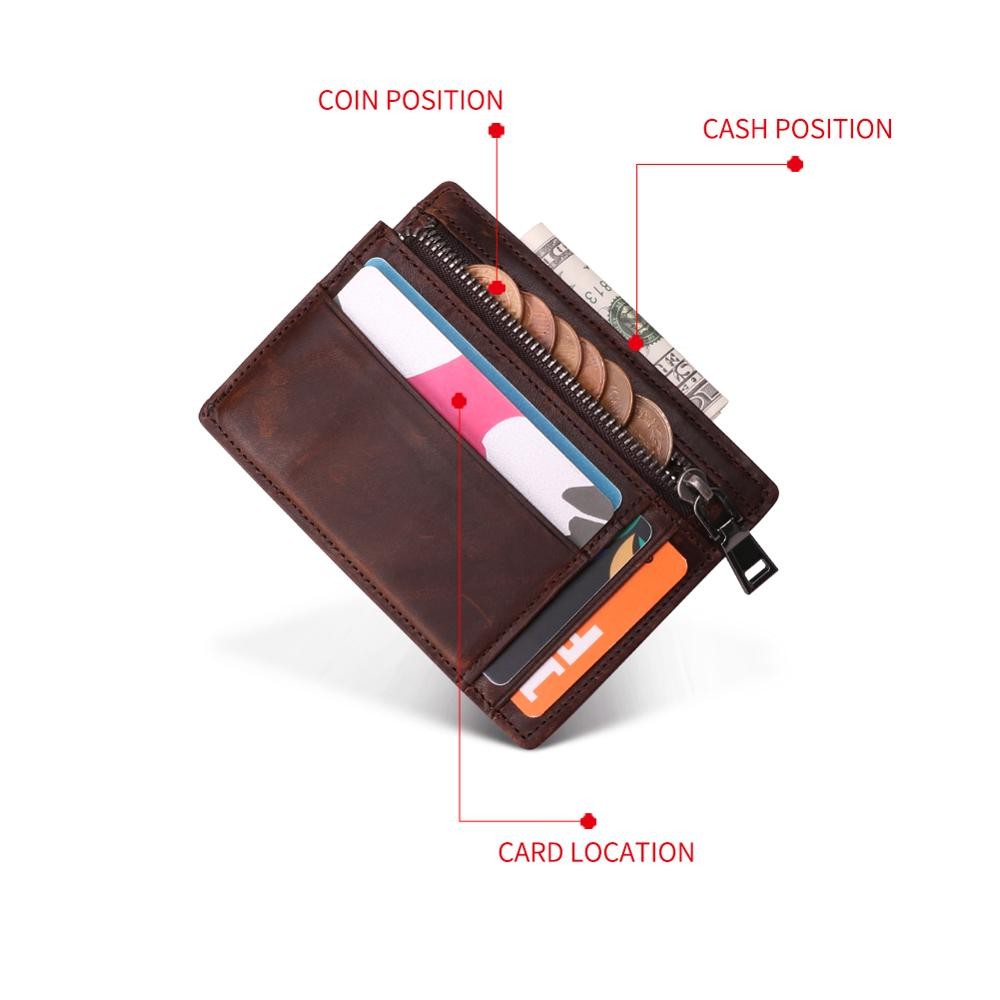 GENODERN New Mini Card Holder With Zipper Coin Pocket Mini Wallet Men Small Wallet Male Functional Card Wallet