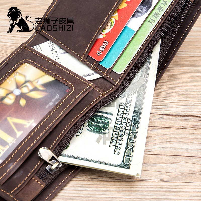 LAOSHIZI LUOSEN Leather Men's wallet anti-theft brush fashion first layer leather change clip double large note Wallet