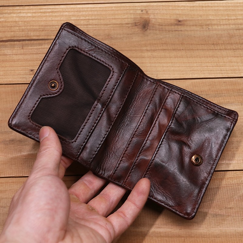 Genuine Leather Men Wallet Male Women Vintage Retro Wrinkle Short Small Slim Bifold Pocket Wallet With Card Holder High Quality