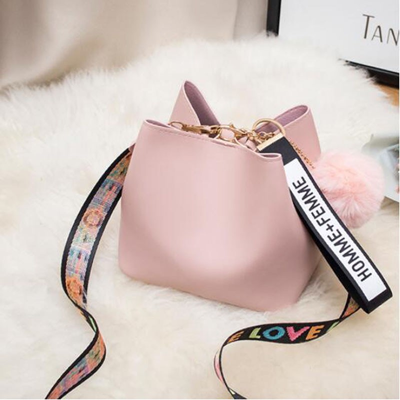 Women Buckets Bag With Colorful Strap Shoulder Bag PU Leather Shoulder Bags Brand Designer Ladies Camouflage Messenger Bags