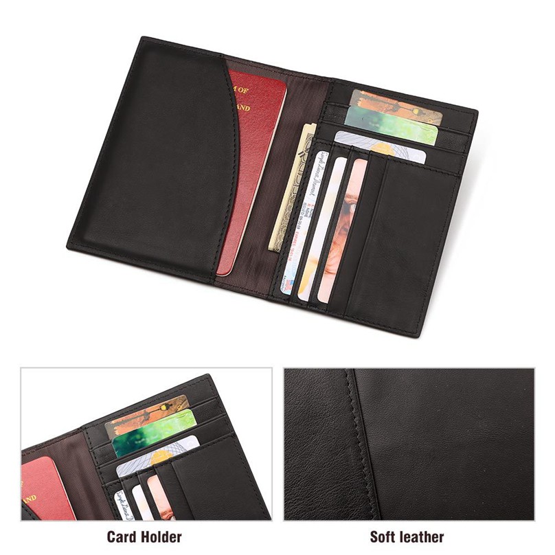 Genuine Leather Slim Passport Case With RFID Lock & Travel ID Card Holder