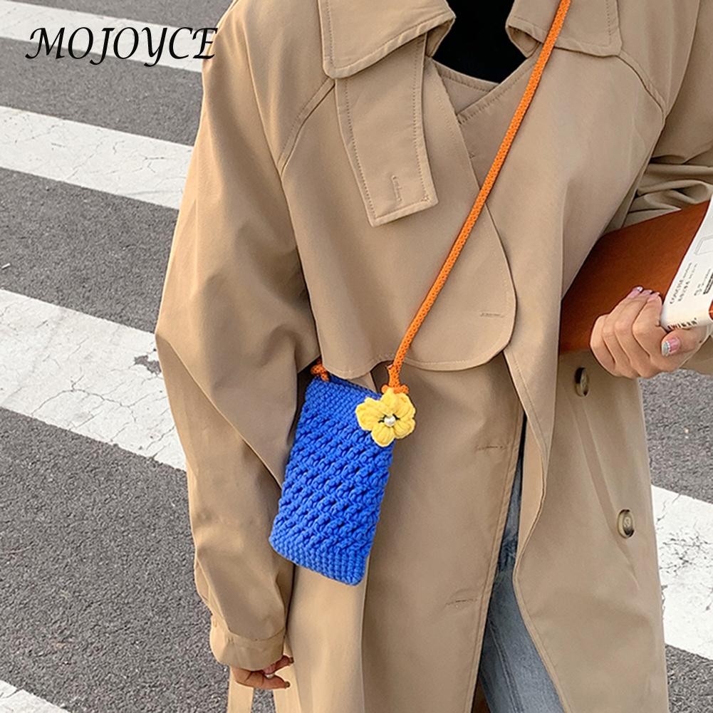 Knit Hand Hit Color Crossbody Autumn Winter Shoulder Bag Hit Color Phone Mini Crossbody Bags With Flower