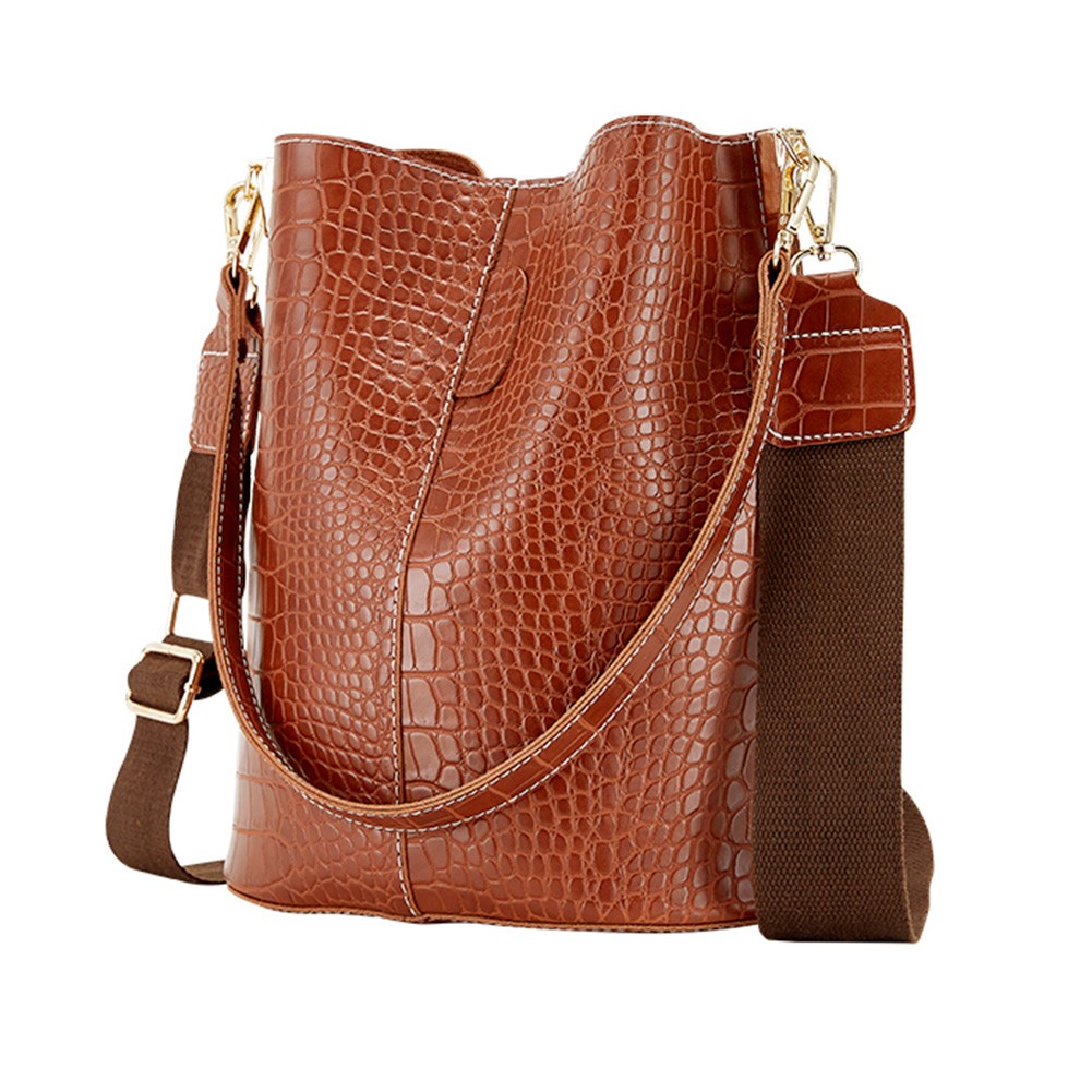 Large Capacity Women Crossbody Bags Leather Bucket Bag Crocodile Pattern Shoulder Bag