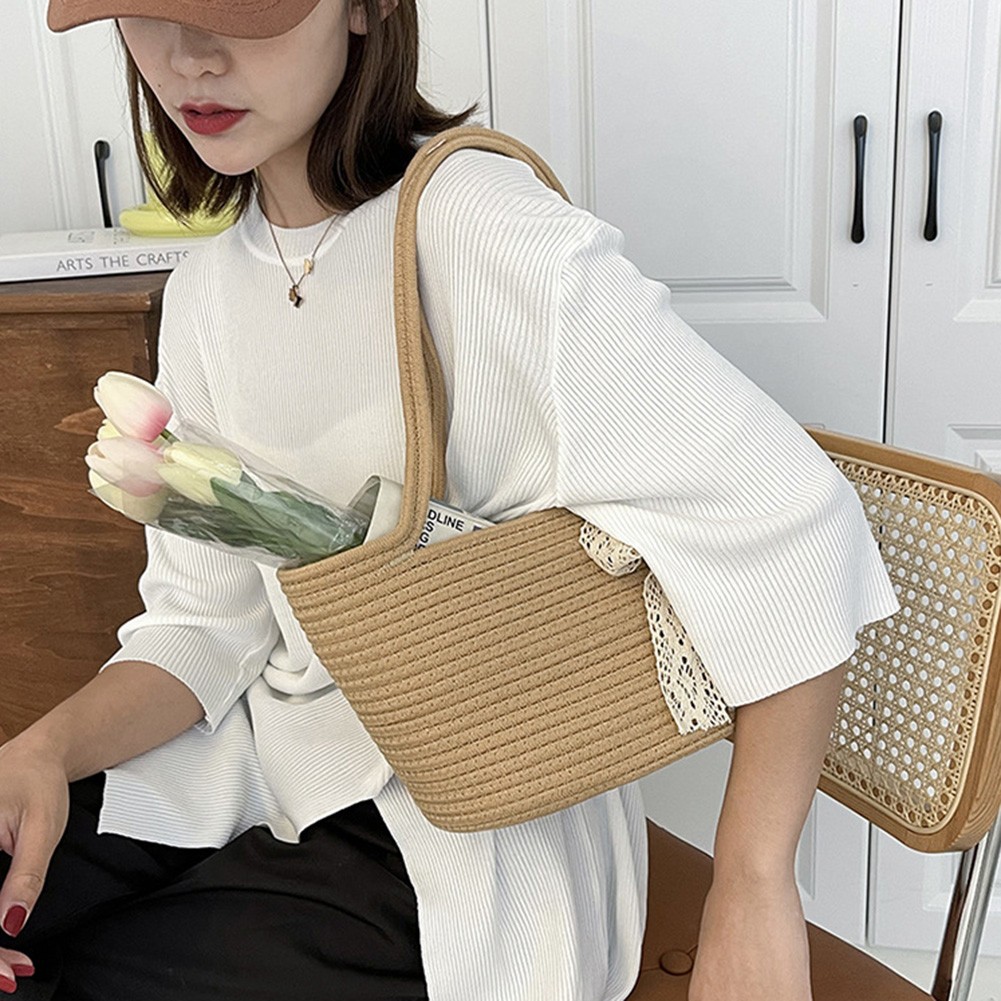 Elegant Ladies Straw Woven Handbag Women Vacation Beach Casual Tote Handbags Shoulder Bags Retro Summer Basket Clutch Tote