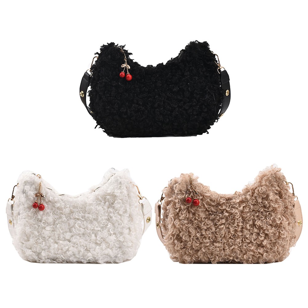 Small lamb wool shoulder bags ladies purse crossbody bags winter bags plush fluffy handbag shopping bag