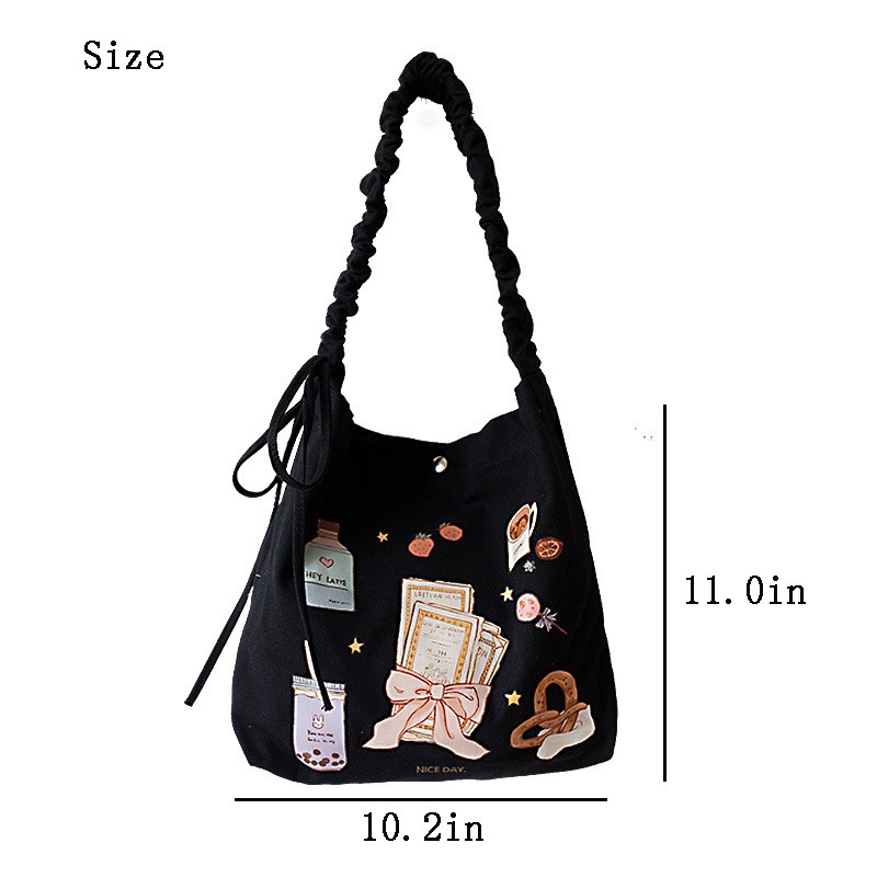 cute purse shoulder bags tote bags 2021 high quality fashion sweet japanese style cartoon pleated bow women shopper canvas bags