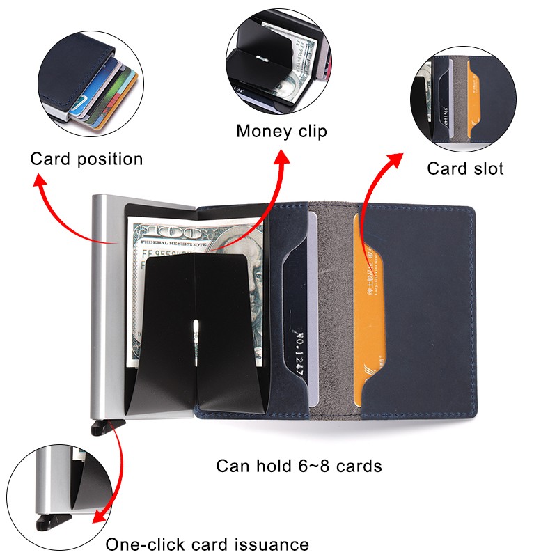 DIENQI Genuine Leather Skin RFID Credit Card Holder Metal Men Wallets 2022 Badge Pilot Card Holder Mini Card Wallet