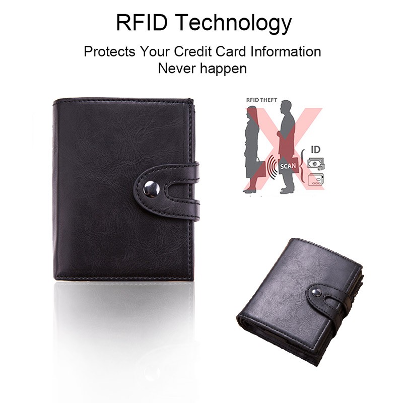 DIENQI Rfid Card Holder Smart Wallets Mens Leather Trifold Wallet Black Vintage Short Male Purses With Coin Pocket Walet Fleet