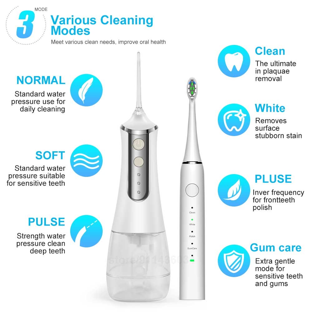 Oral Irrigator 3 Modes Water Flosser Waterproof IPX7 Dental Water Jet Irrigator Dental Teeth Whitening Electric Toothbrush Gift