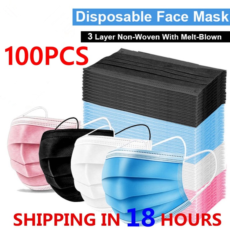 Mascarillas Face Masks Non-woven 3-layer Filter Disposable Mouth Mask Respirator Protective Adult Masks Black Masks Fast Ship