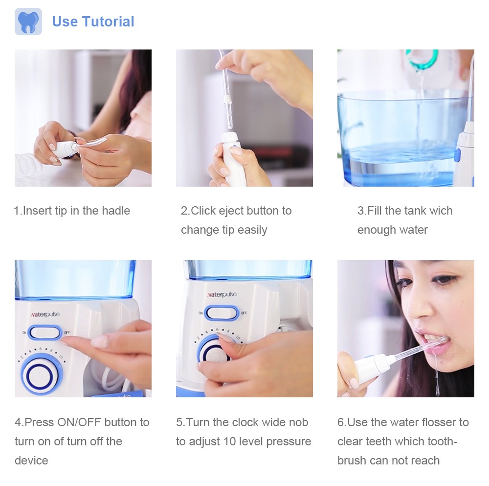 Waterpulse Oral Irrigator v300 12 Pressure Water Flosser 800ml Dental Cleaner Family Care Irrigator Dental Dental Water Jet 5 Tip