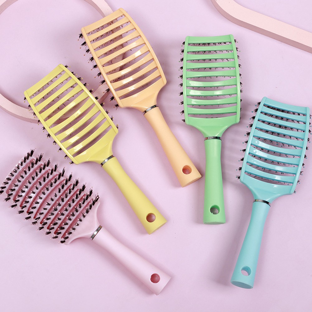 Boar Hair Brush Curved Hair Comb Vent Hairdressing Detangling Thick Hair Massage Blow Drying Hair Comb Brush